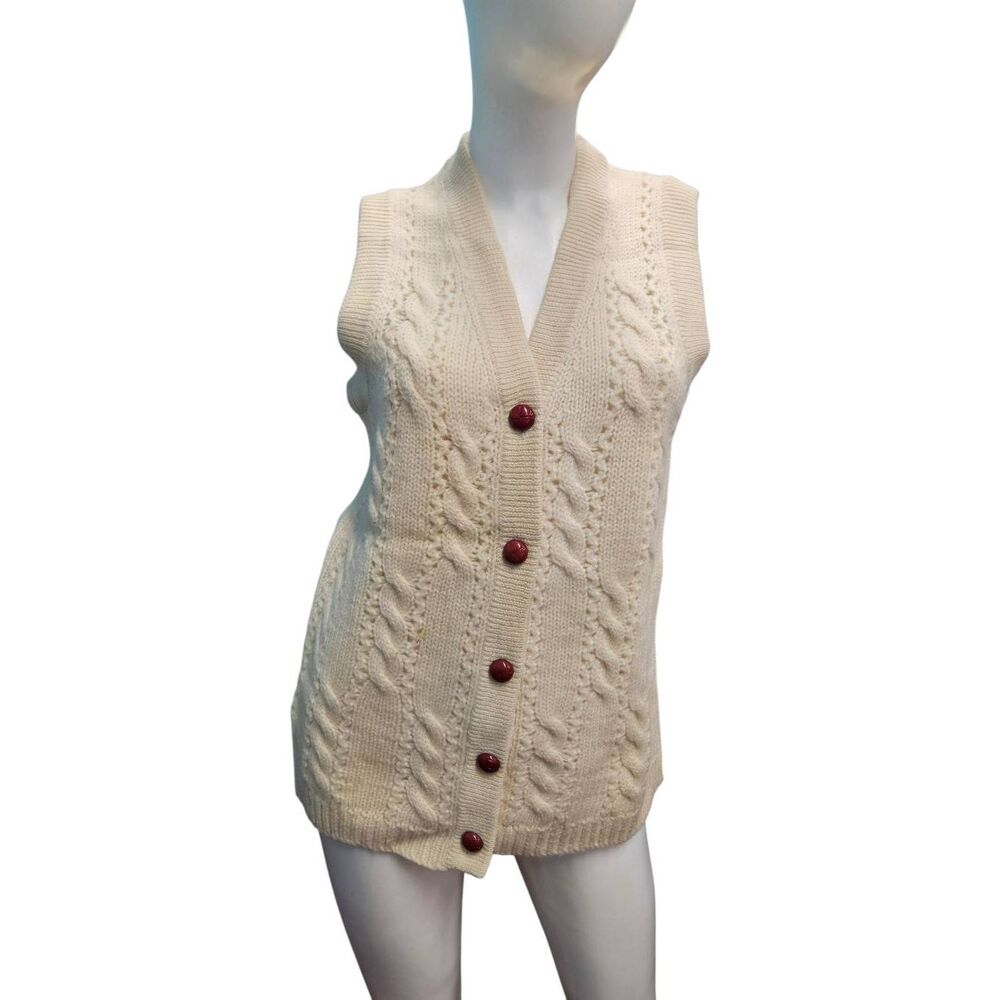 Tarni Vintage Cream Button Down Sweater  Vest Womems Large Fisherman's Knit
